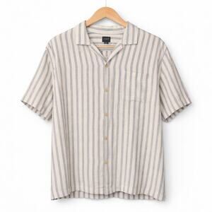 J Crew Factory Bobby Striped Camp Shirt  XXL Blue White Cotton Linen Blend NWT